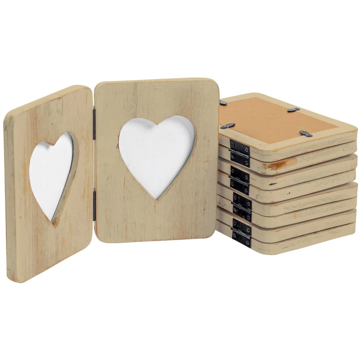 Rustic Hearts Folding 2 Photo Frames - 4 x 6" - Natural - Pack of 5 - Brown – image 6