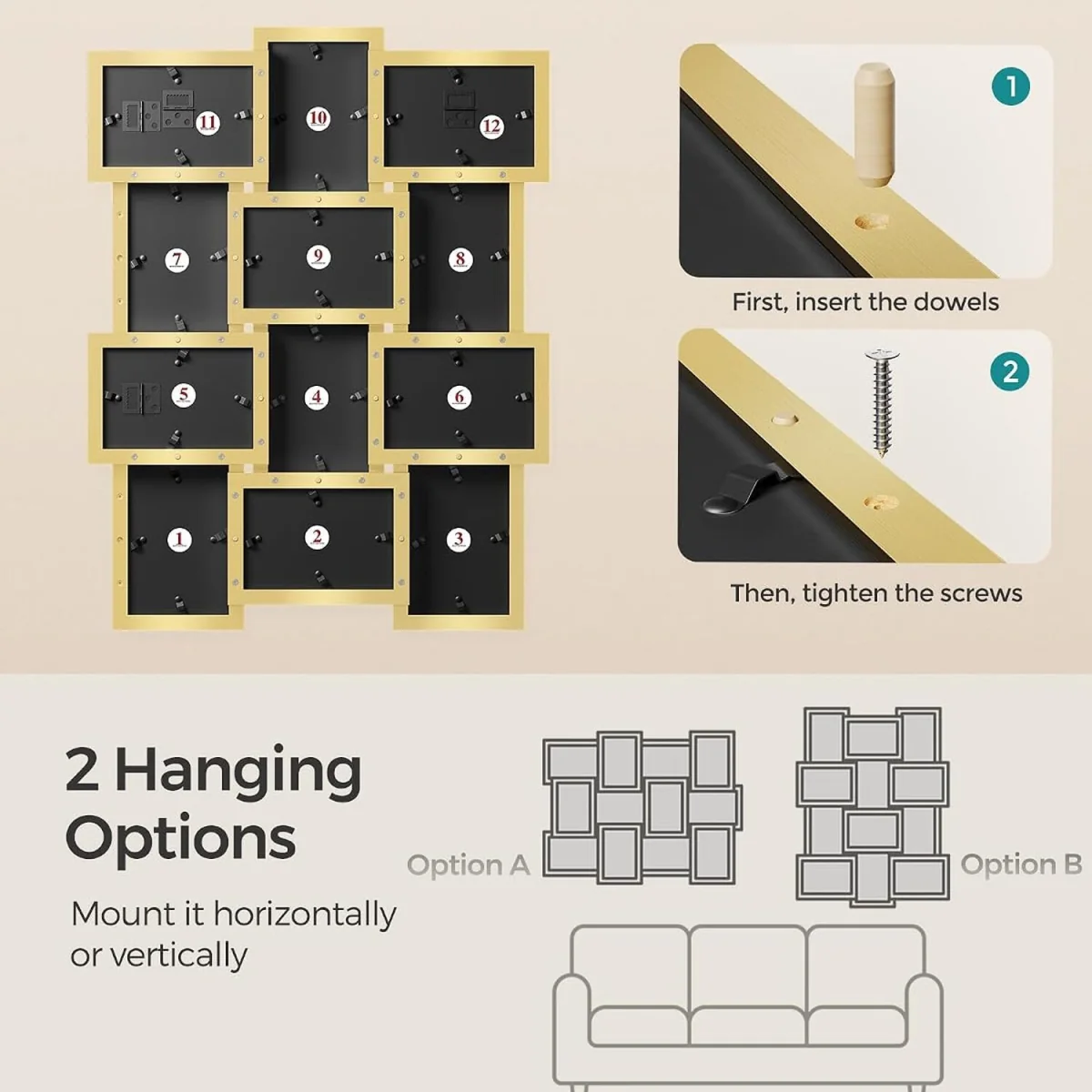 Collage Picture Frames, 12 for 4x6 Photos, Collage Photo for Wall - Gold – image 6