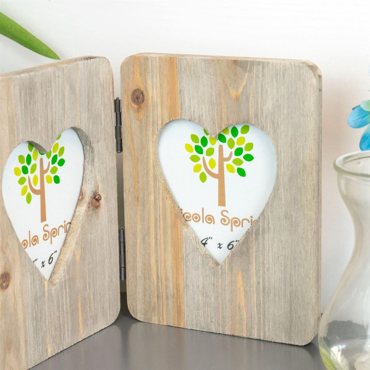 4x6" Rustic Hearts Folding 3 Photo Frame Natural - Brown – image 7