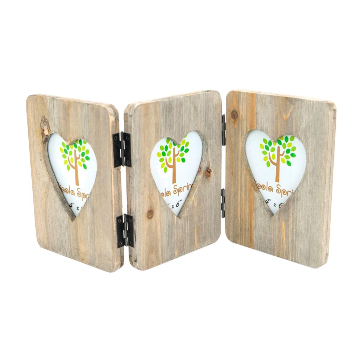 4x6" Rustic Hearts Folding 3 Photo Frame Natural - Brown – image 1