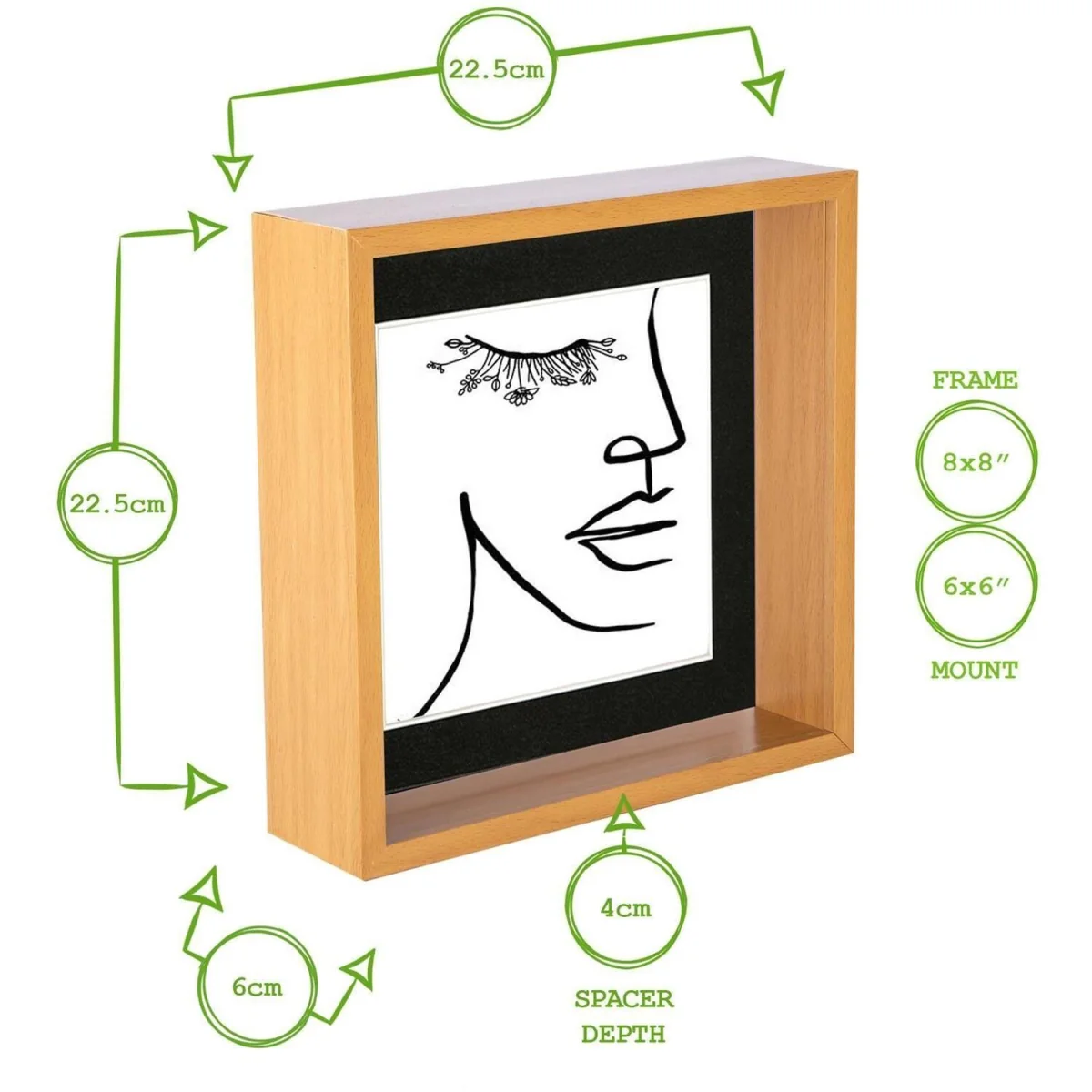 3D Deep Box Photo Frames - 8 x 8" with 6 x 6" Mount - Light Wood/White - Pack of 2 - Light Wood/White – image 5