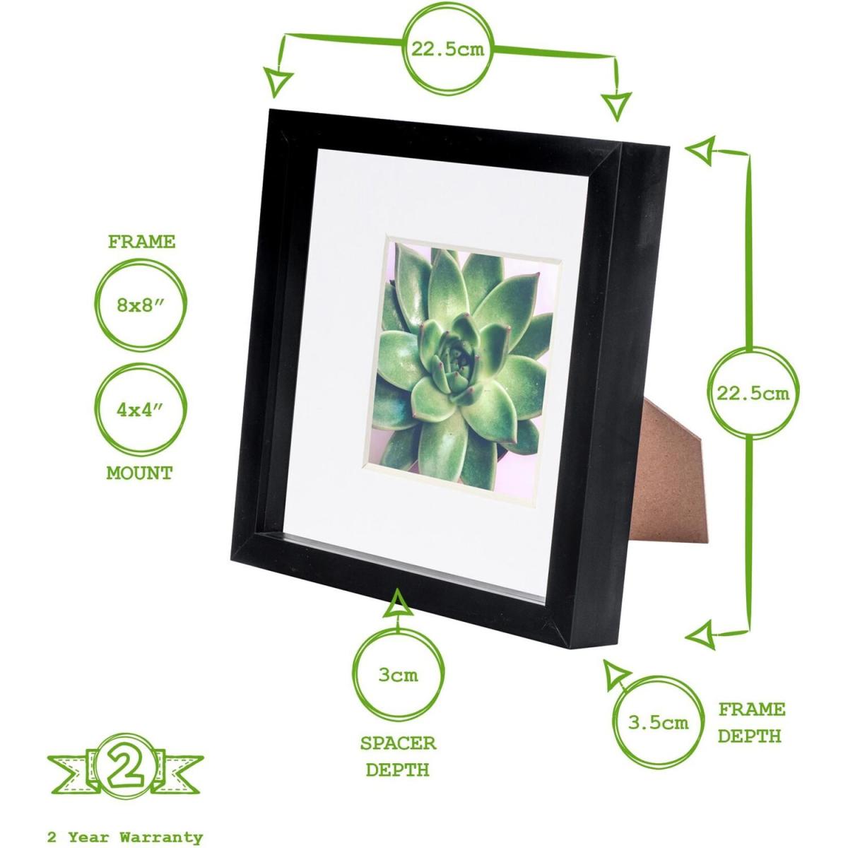 3D Box Photo Frame - 8 x 8" with 4x4" Mount - Pack of 5 - Grey/Black – image 2