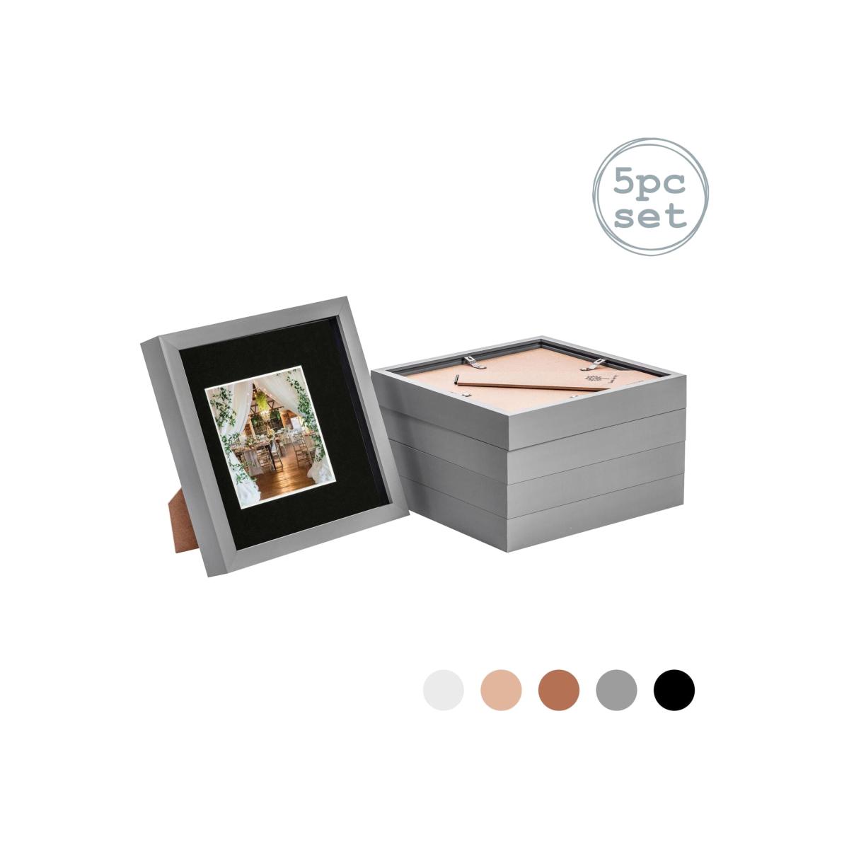 3D Box Photo Frame - 8 x 8" with 4x4" Mount - Pack of 5 - Grey/Black – image 1