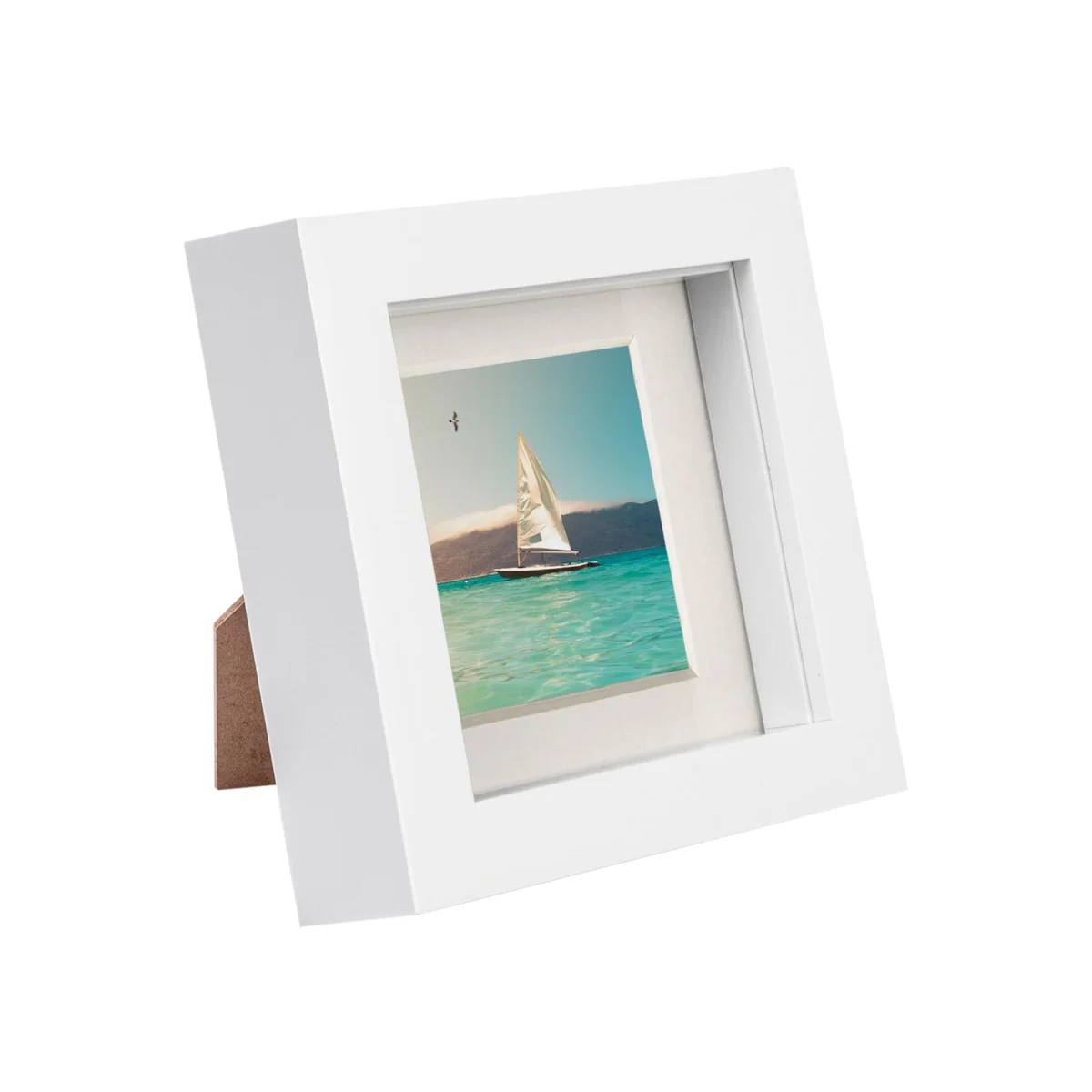 4" x 4" White 3D Box Photo Frame - 2" x 2" Mount - Ivory - White/Ivory – image 1