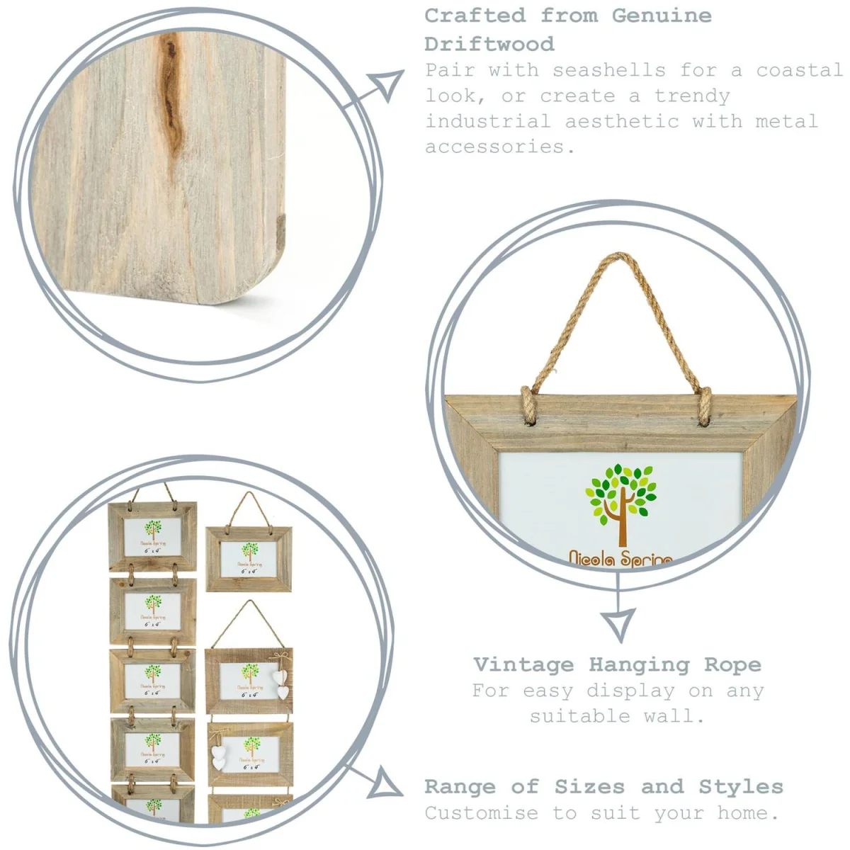 Rustic Hearts Hanging Photo Frames - 6 x 4" - Natural - Pack of 5 - Brown – image 3