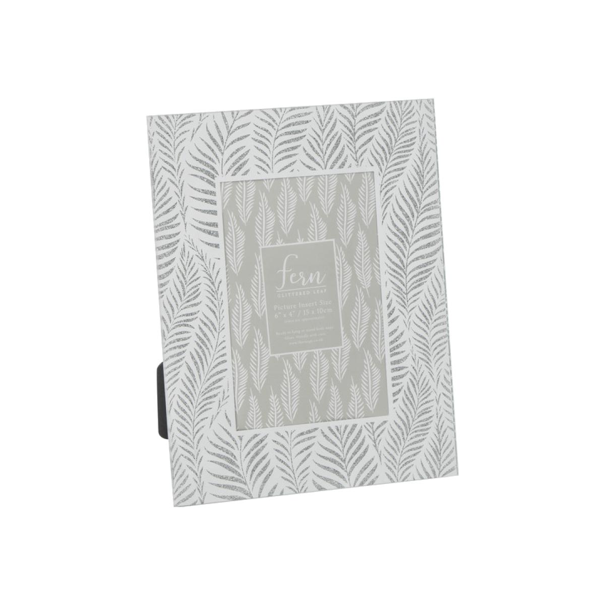 Fern Glittered Leaf Photo Frame - Silver / 6x4in