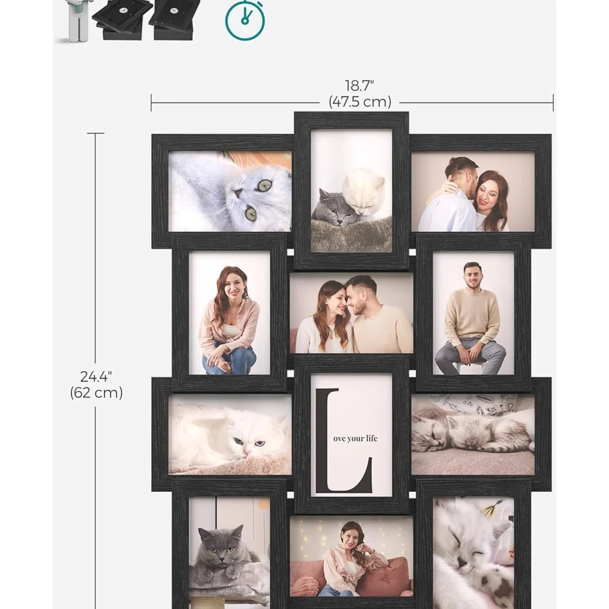 SONGMICS 12 Photo MDF Collage Frame Glass Front - Black – image 4