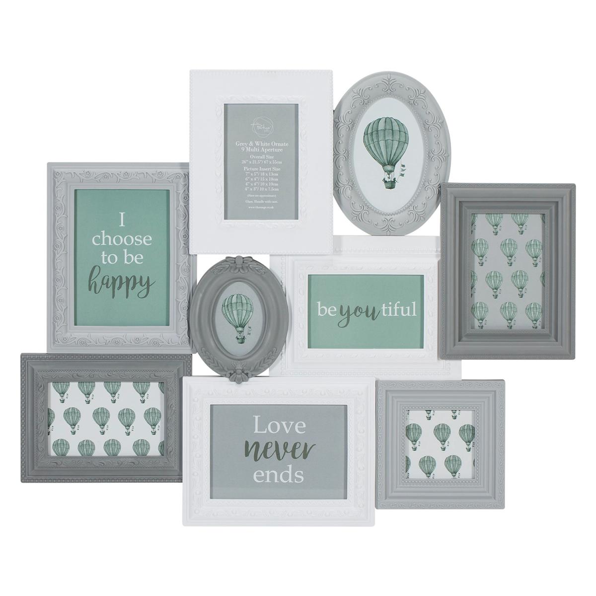 Grey and White Ornate 9 Multi-Aperture Frame - Grey & White – image 2
