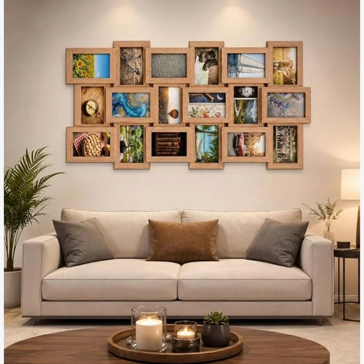 18 Multi Photo Frame Wood Oak 88x45Cm - Natural Wooden Oak – image 1