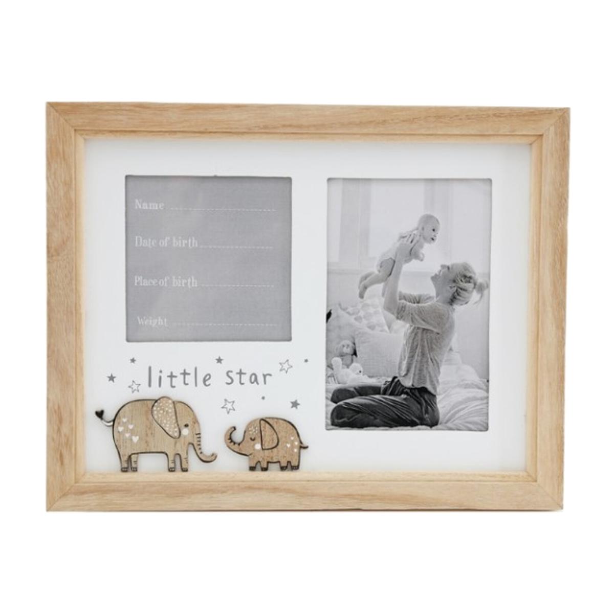 Little Star Photo Frame With Baby Details - White