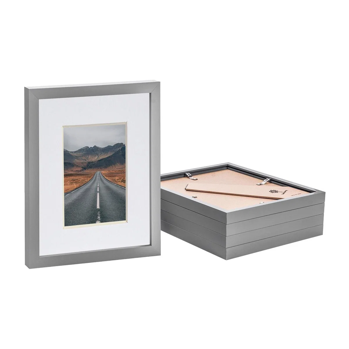 Photo Frames with 4x6" Mount - 8x10" - Grey - Pack of 5 - White