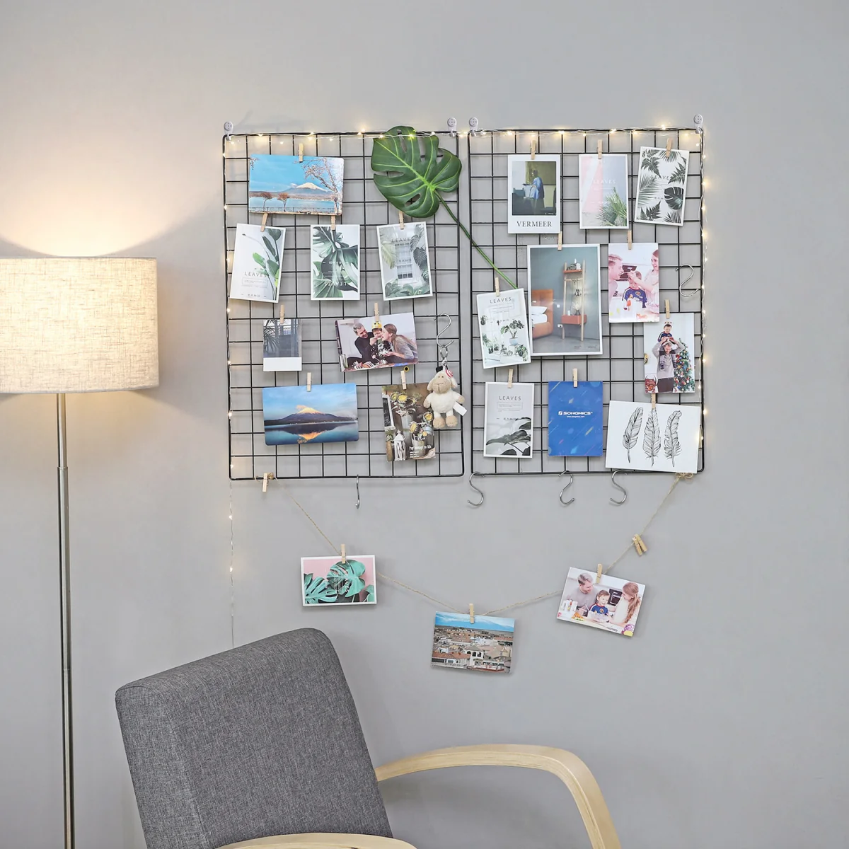 SONGMICS Wire Mesh Photo Display Panels Set of 2 Grid Wall Decor - Black – image 3