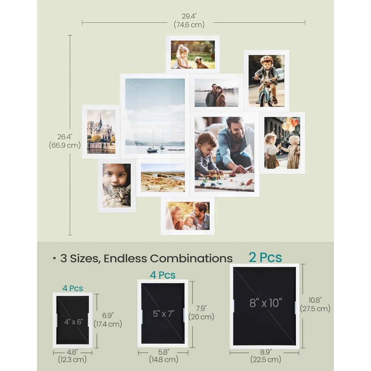 Set of 10 Photo Collage Frames Tool Free Assembly, White - White – image 3
