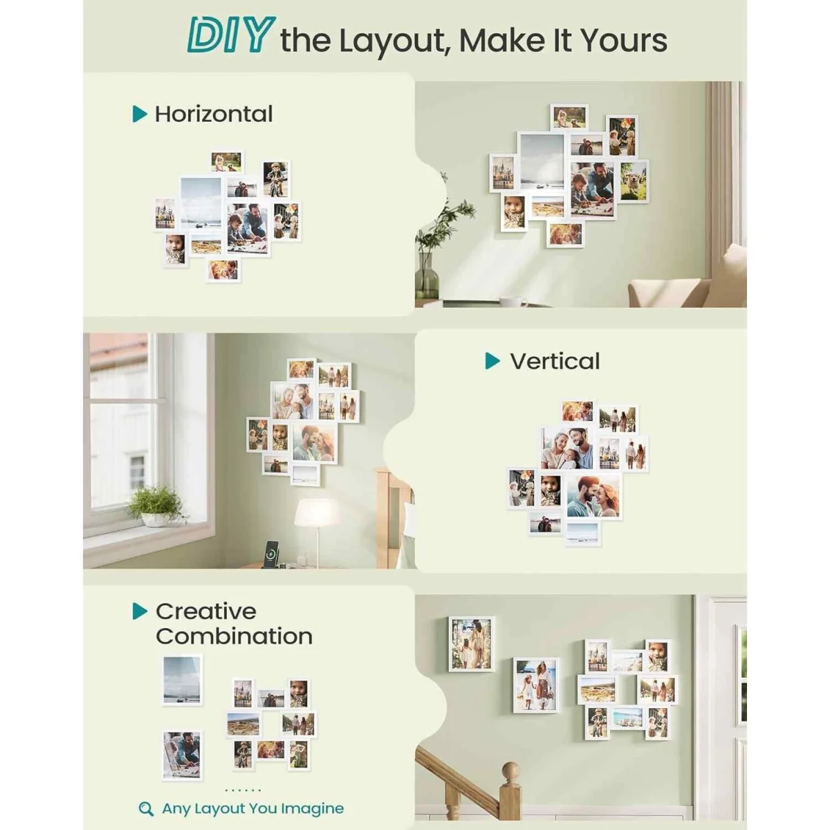 Set of 10 Photo Collage Frames Tool Free Assembly, White - White – image 4