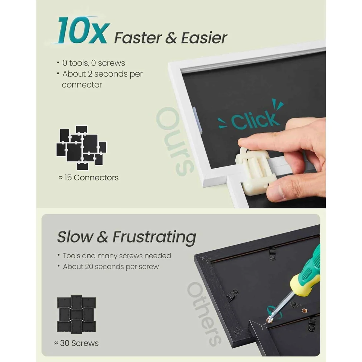 Set of 10 Photo Collage Frames Tool Free Assembly, White - White – image 5