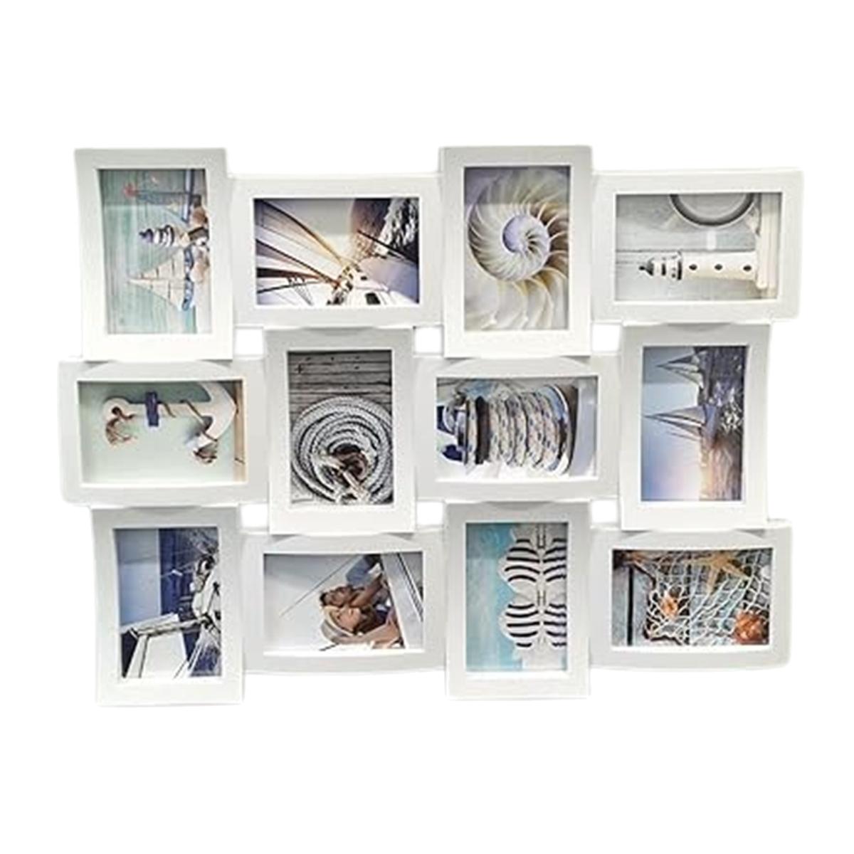 HL 12 Multi Aperture Photo Frame Collage Picture Frame White - Silver
