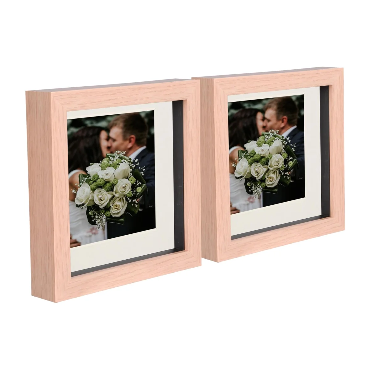 6" x 6" 3D Box Photo Frames - 4" x 4" Mount - Light Brown/Ivory - Pack of 2 - Light Brown/Ivory – image 1