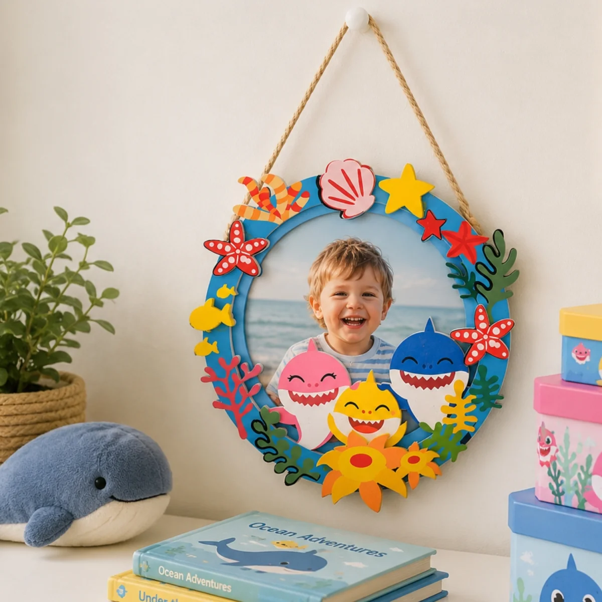 Baby Shark Wooden Photo Frame 10cm x 10cm Multi - Blue – image 2