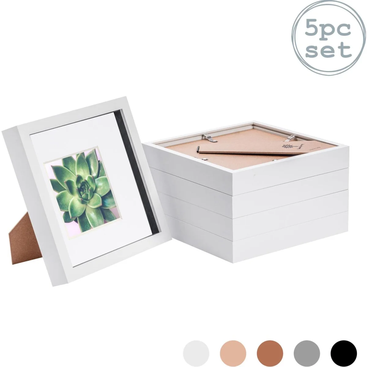 3D Box Photo Frames - 8 x 8" with 4 x 4" Mount - White/White - Pack of 5 - White – image 5