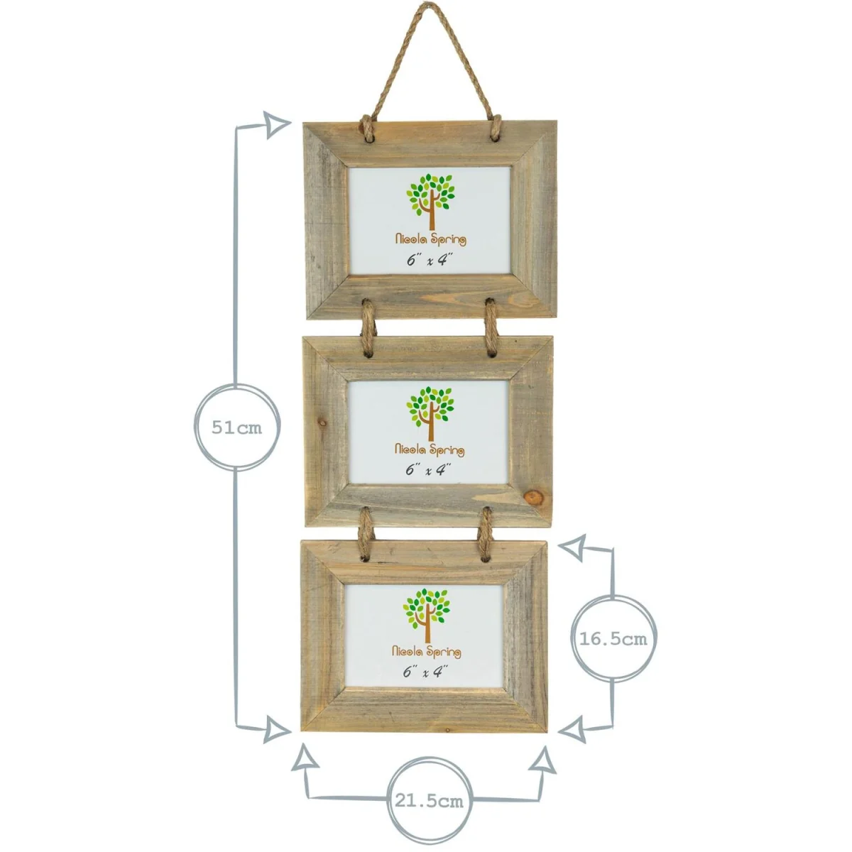 Rustic Wooden Hanging 3 Photo Frames - 6 x 4" - Natural - Pack of 2 - Brown – image 7