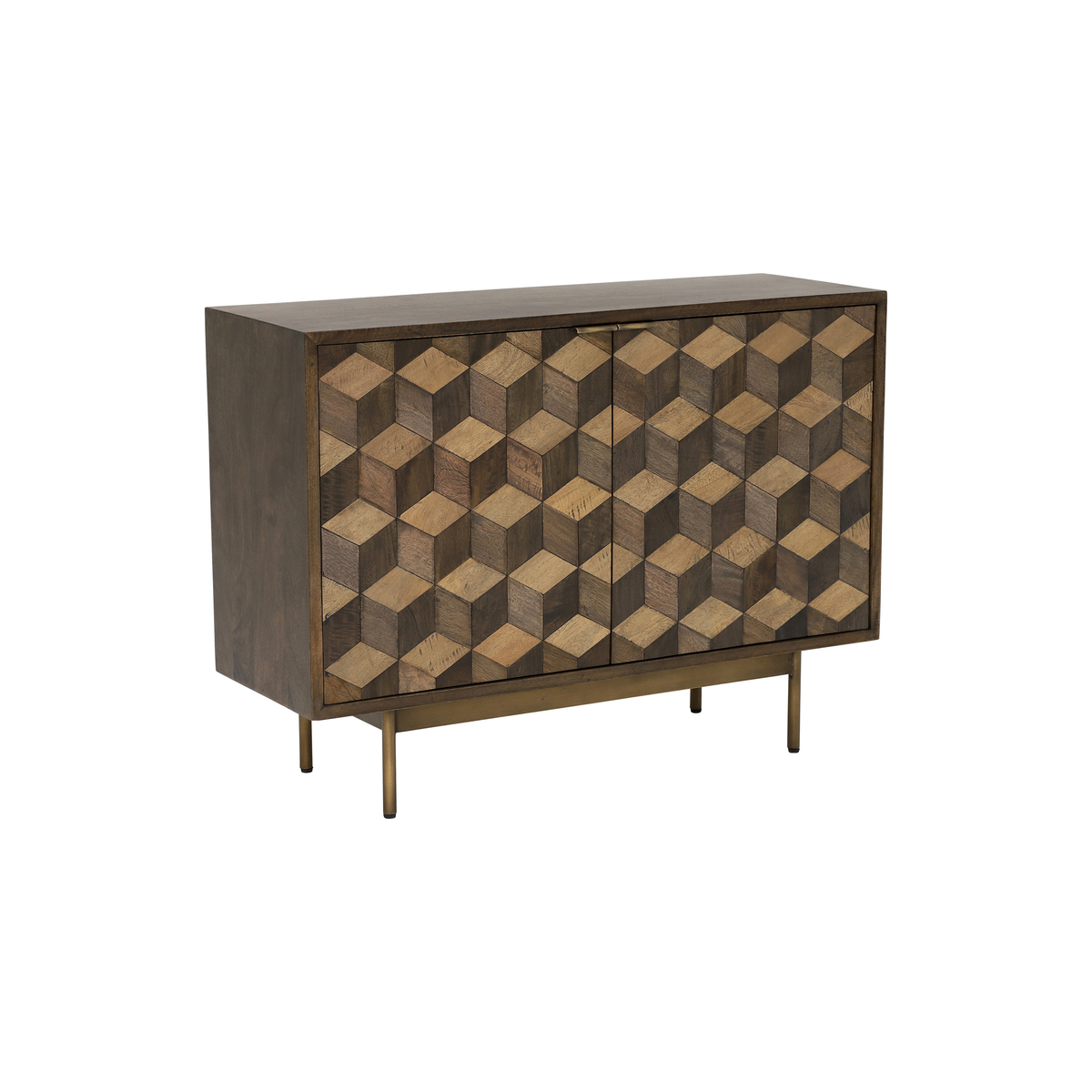 Facet 2 Door Sideboard, Dark Mango Wood and Brass – image 2