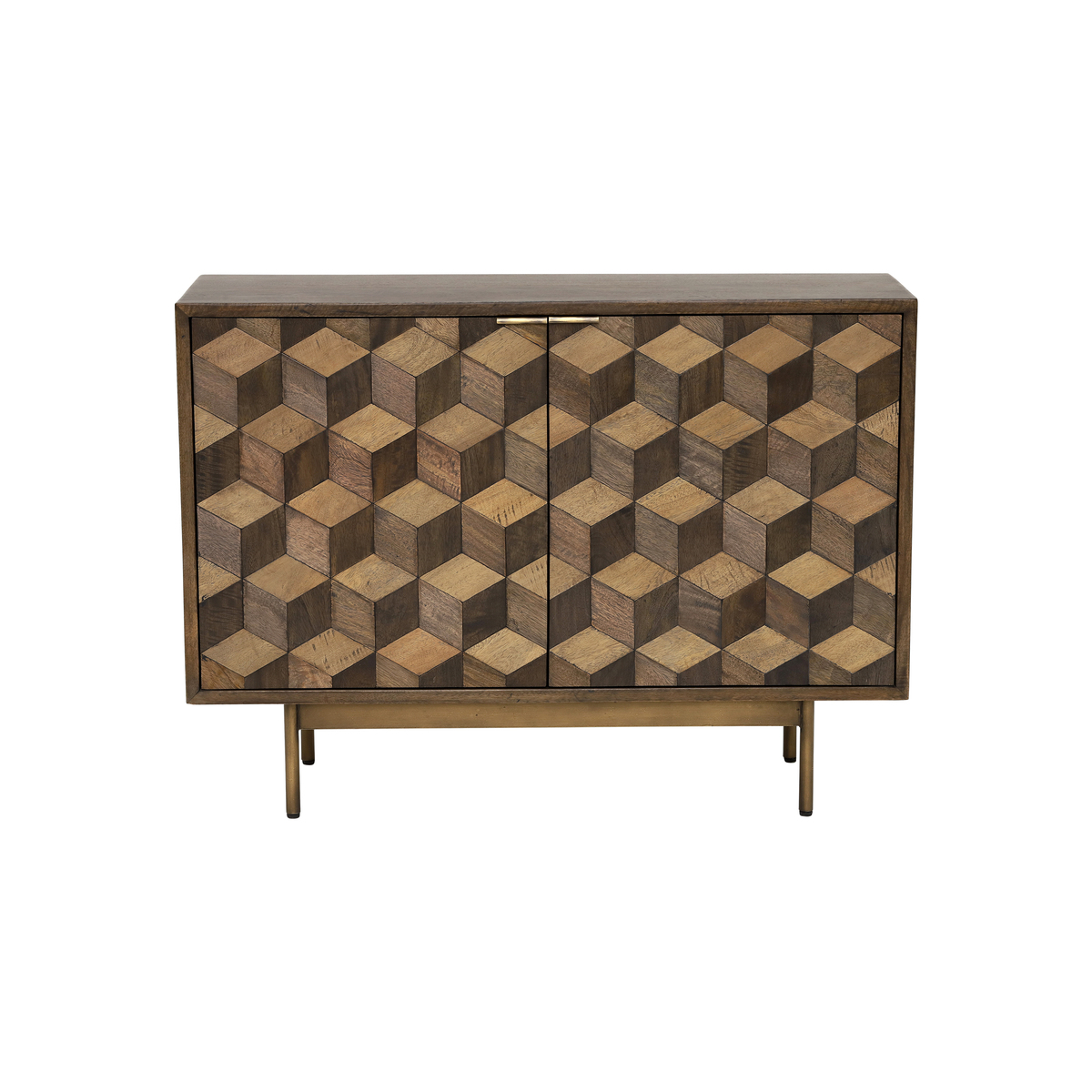 Facet 2 Door Sideboard, Dark Mango Wood and Brass – image 1