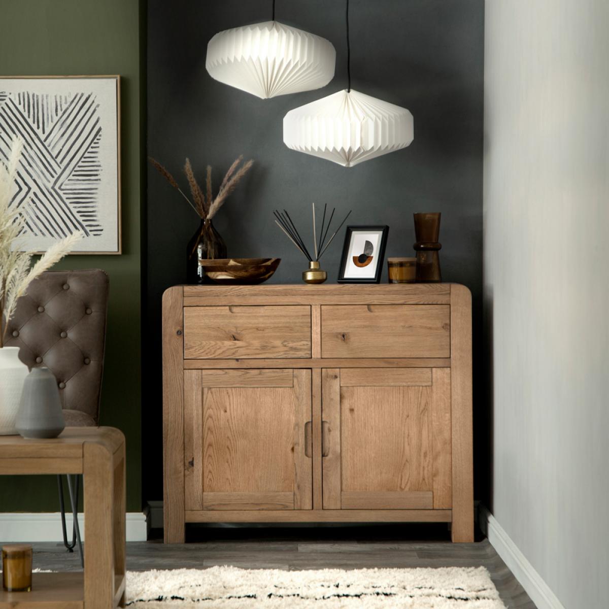 Oslo Chunky Oak Small 2 Door Sideboard – image 1