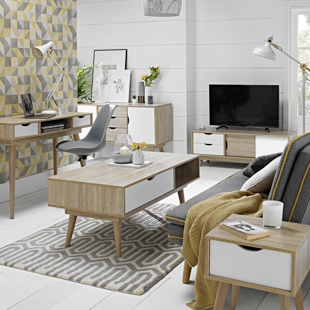 Scandi 3 Drawer White Sideboard White – image 2