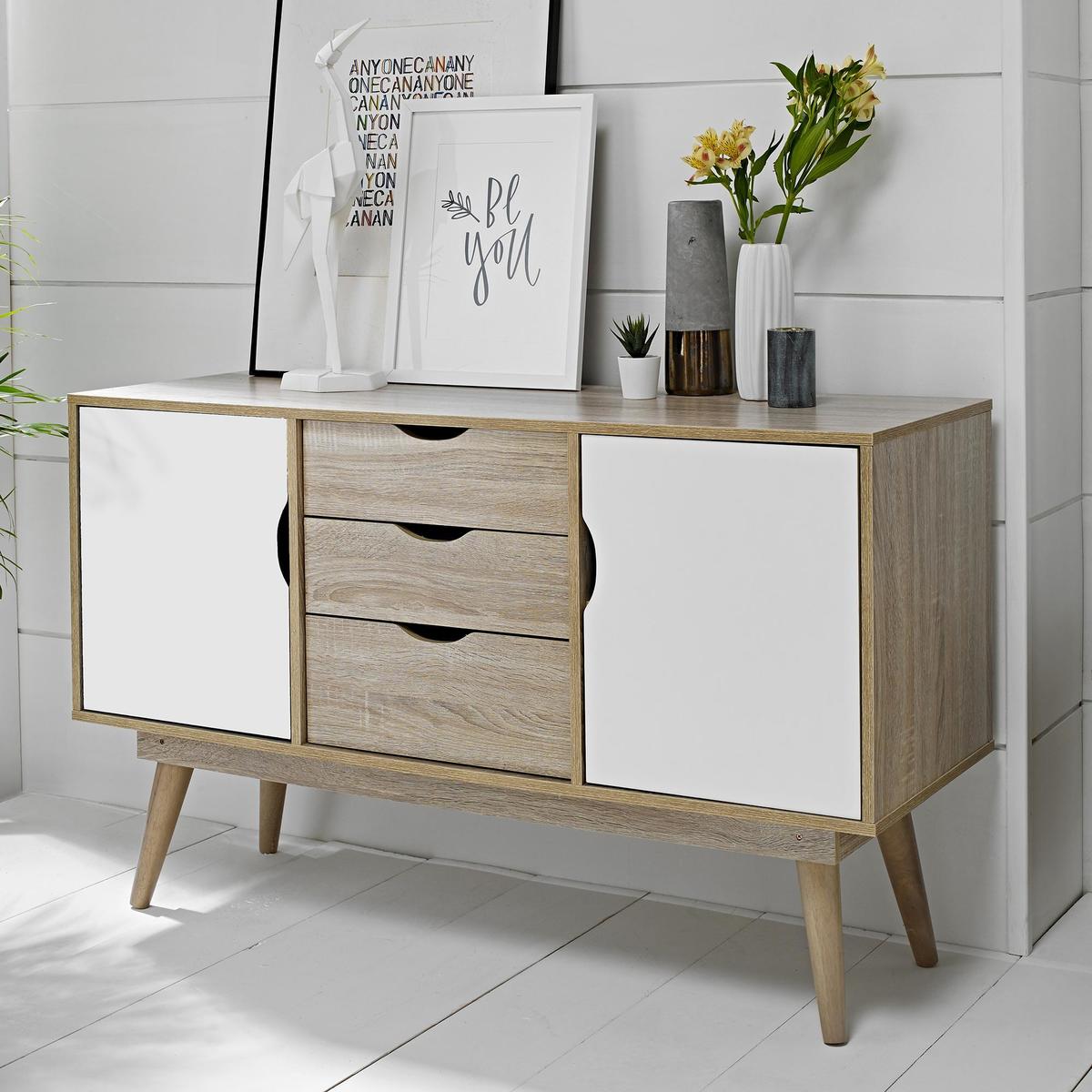 Scandi 3 Drawer White Sideboard White – image 4