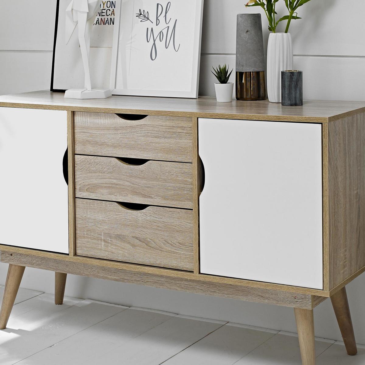 Scandi 3 Drawer White Sideboard White – image 6