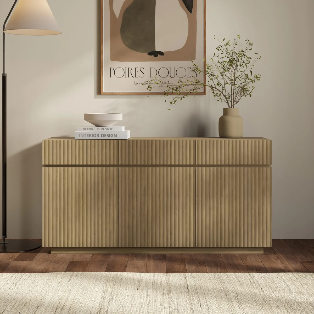 Large Oak Fluted Sideboard with Cupboards and Drawers - Hazel – image 2