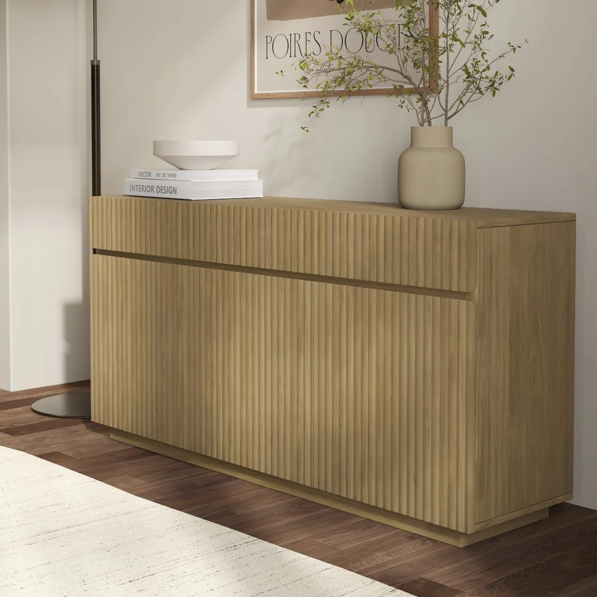 Large Oak Fluted Sideboard with Cupboards and Drawers - Hazel – image 4