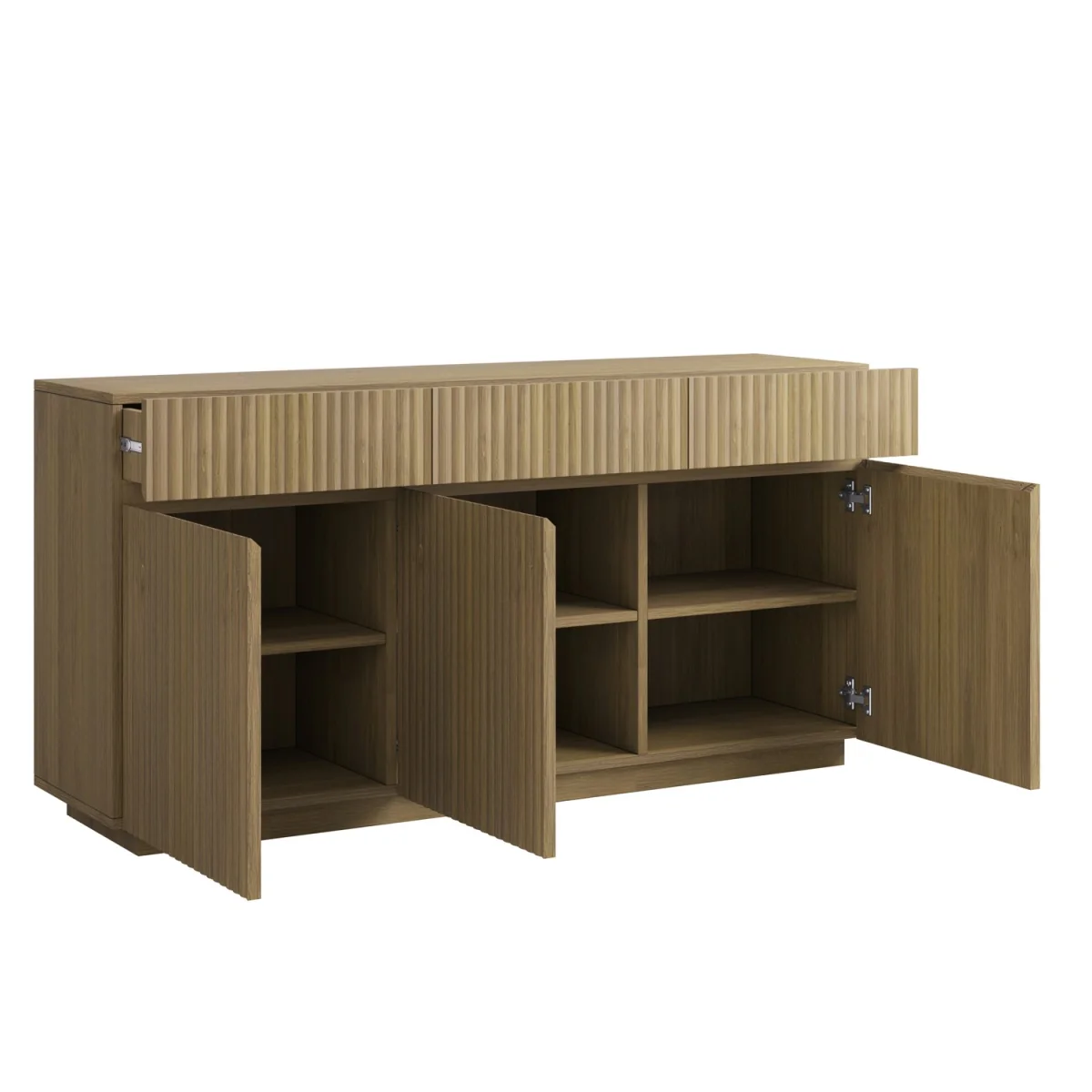 Large Oak Fluted Sideboard with Cupboards and Drawers - Hazel – image 6