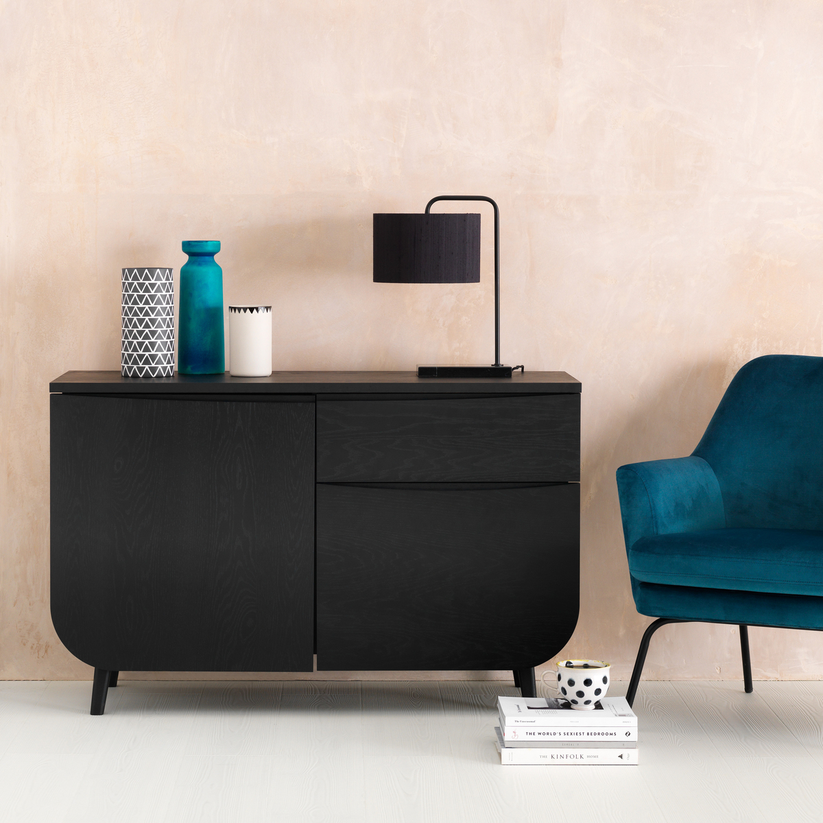 ETTA Black stained oak curved sideboard with 2 doors and 1 drawer – image 2