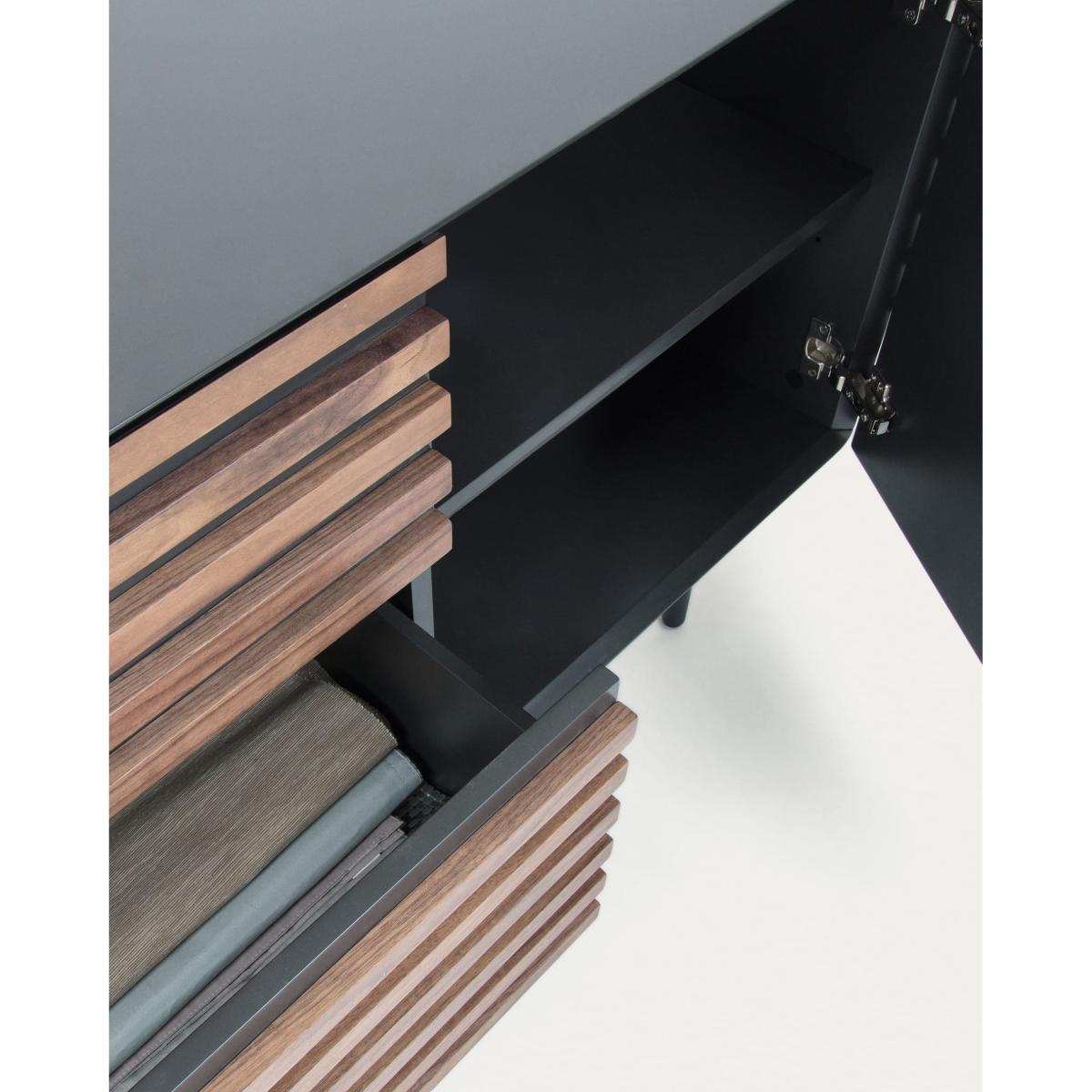 Kesia 2 door sideboard in walnut veneer with black lacquer & black steel, 162 x 74 cm – image 3