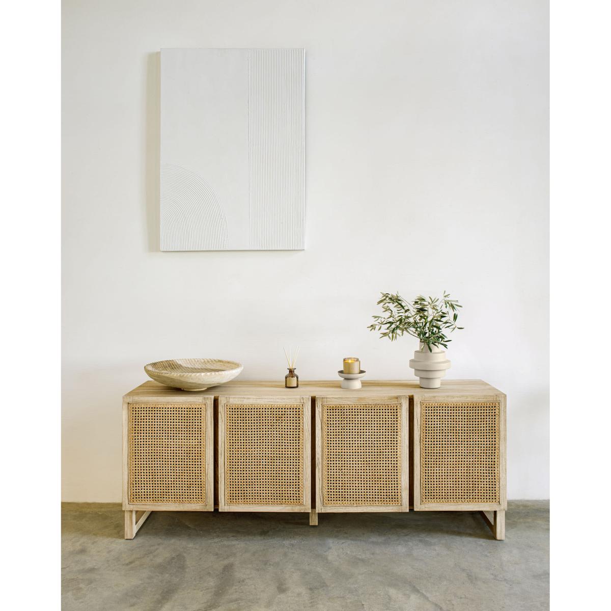 Rexit sideboard with 4 doors in solid and veneer mindi wood with rattan, 180 x 78 cm – image 2