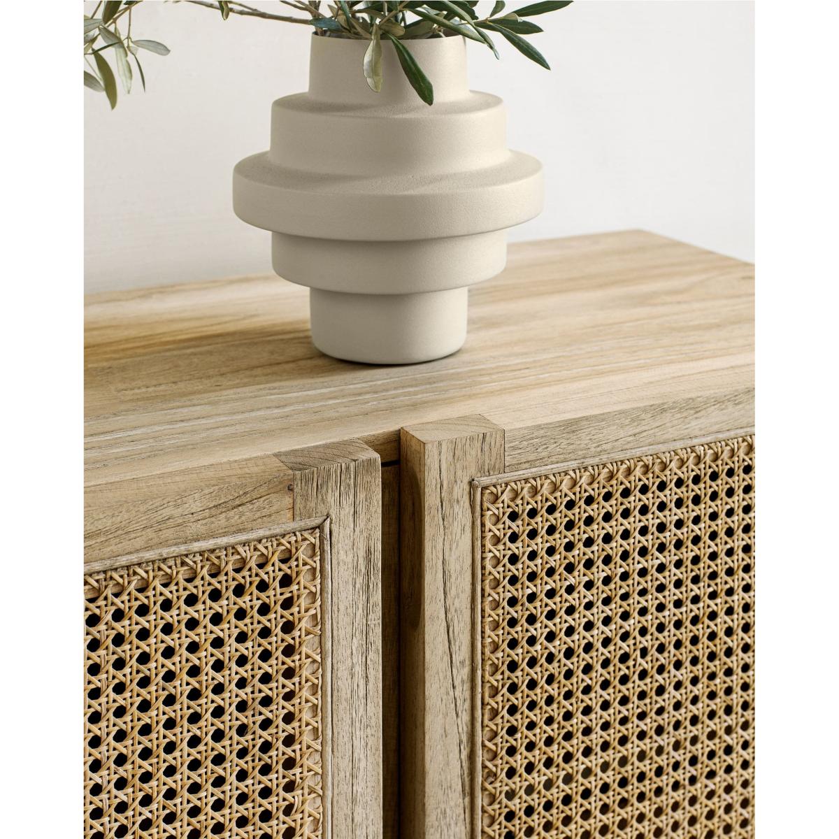 Rexit sideboard with 4 doors in solid and veneer mindi wood with rattan, 180 x 78 cm – image 4