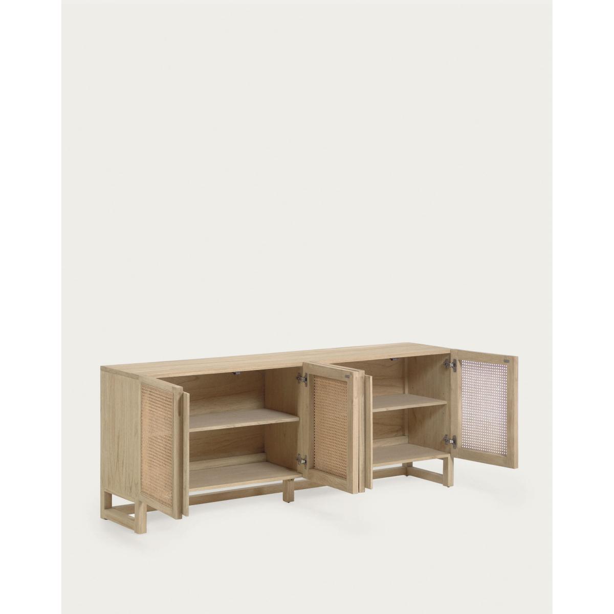 Rexit sideboard with 4 doors in solid and veneer mindi wood with rattan, 180 x 78 cm – image 6