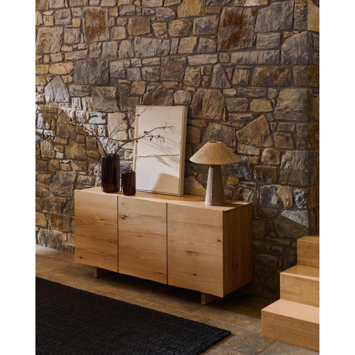 Rasha 3 door sideboard in oak veneer with natural finish, 150 x 71 cm – image 2