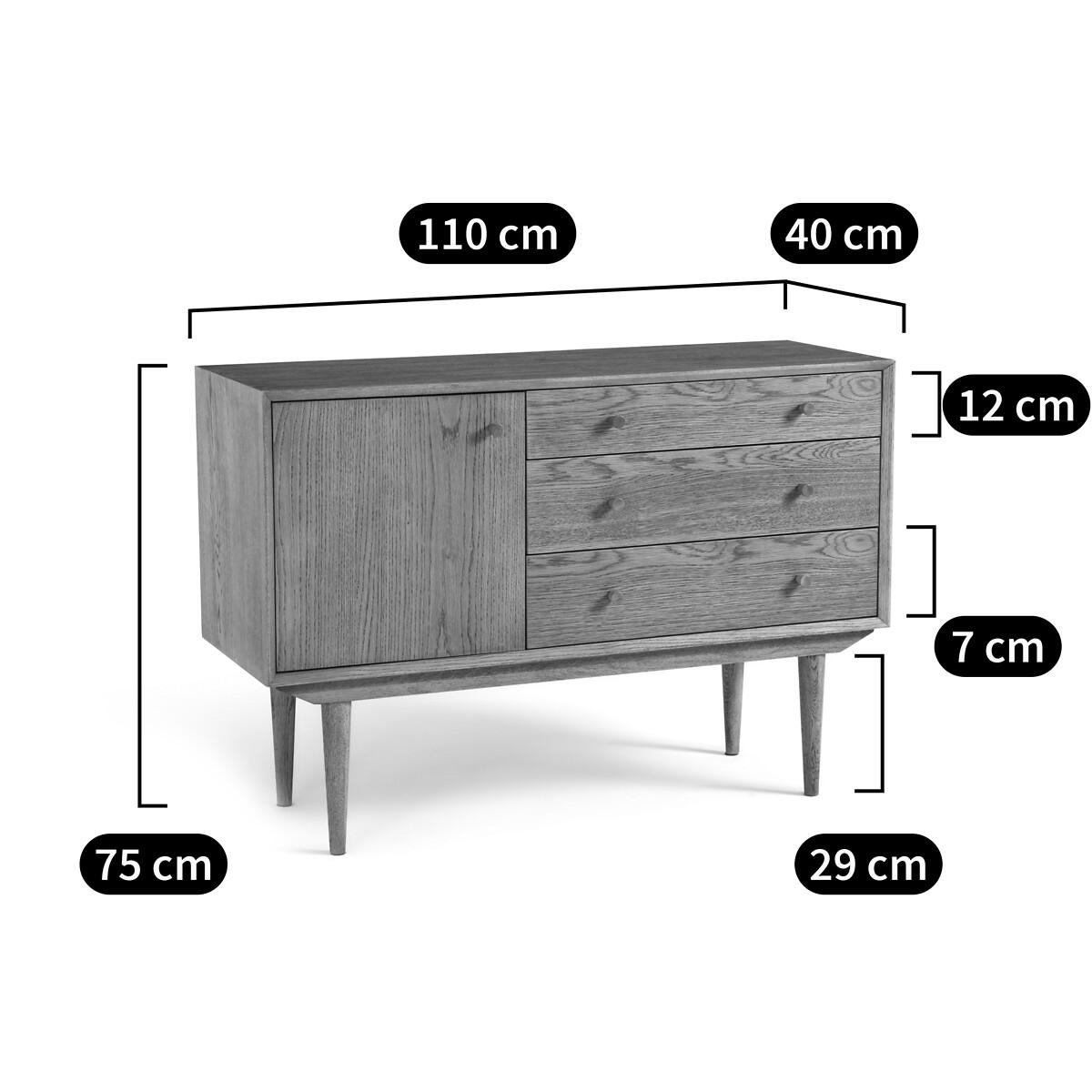 Quilda Vintage 1-Door, 3-Drawer Oak Sideboard – image 6