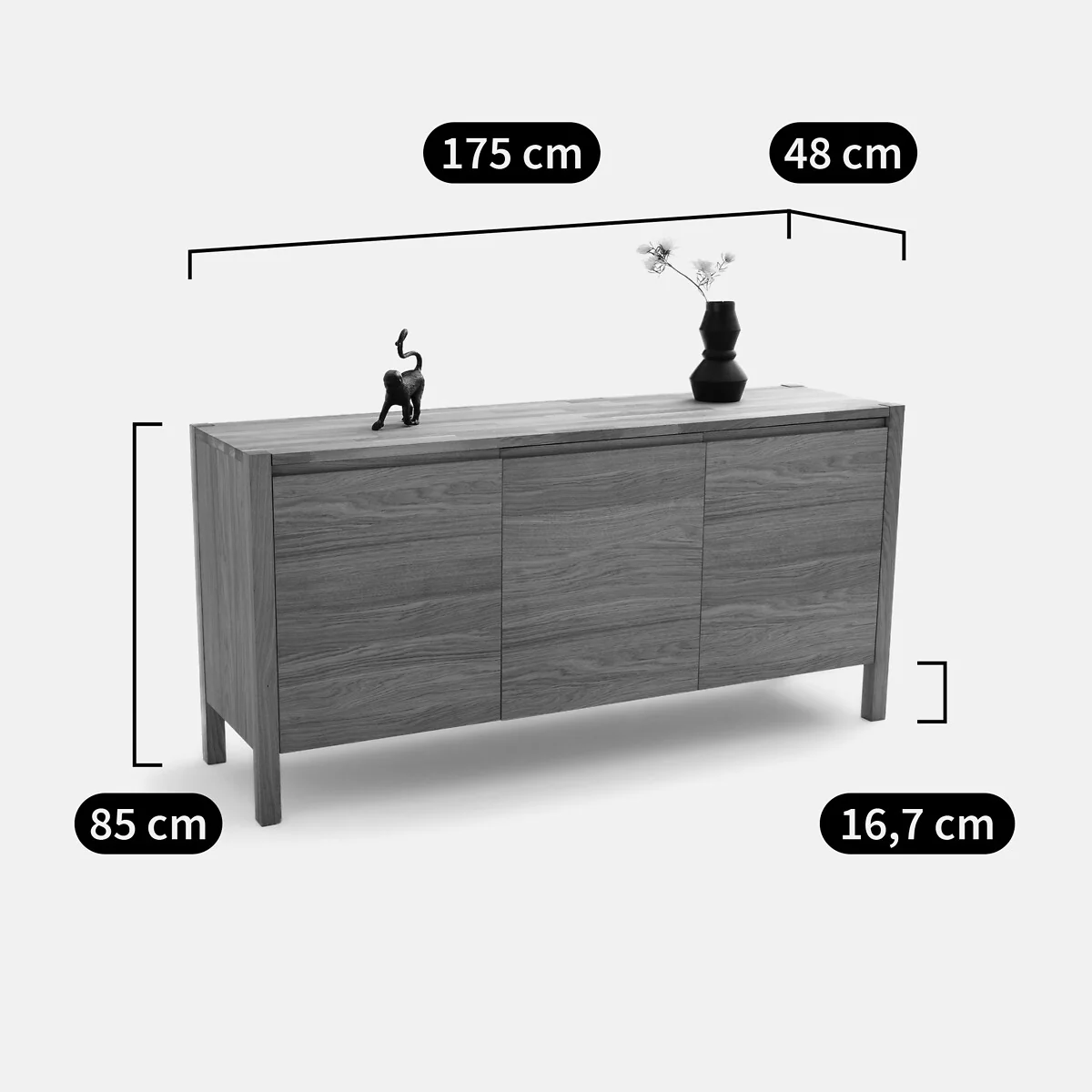 Adelita Sideboard with Three Doors in Oak and Oak Veneer – image 6