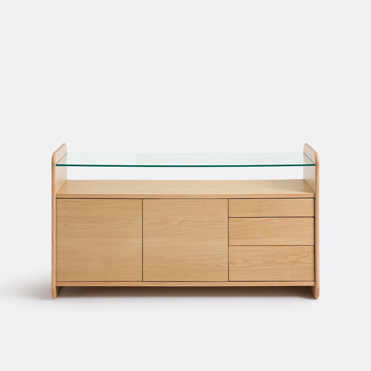 Ericson Oak Veneer Sideboard with Tempered Glass Top, 2 Doors and 3 Drawers – image 3