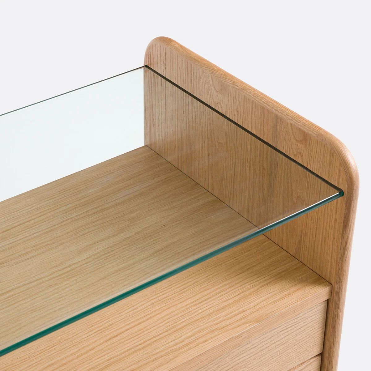 Ericson Oak Veneer Sideboard with Tempered Glass Top, 2 Doors and 3 Drawers – image 4