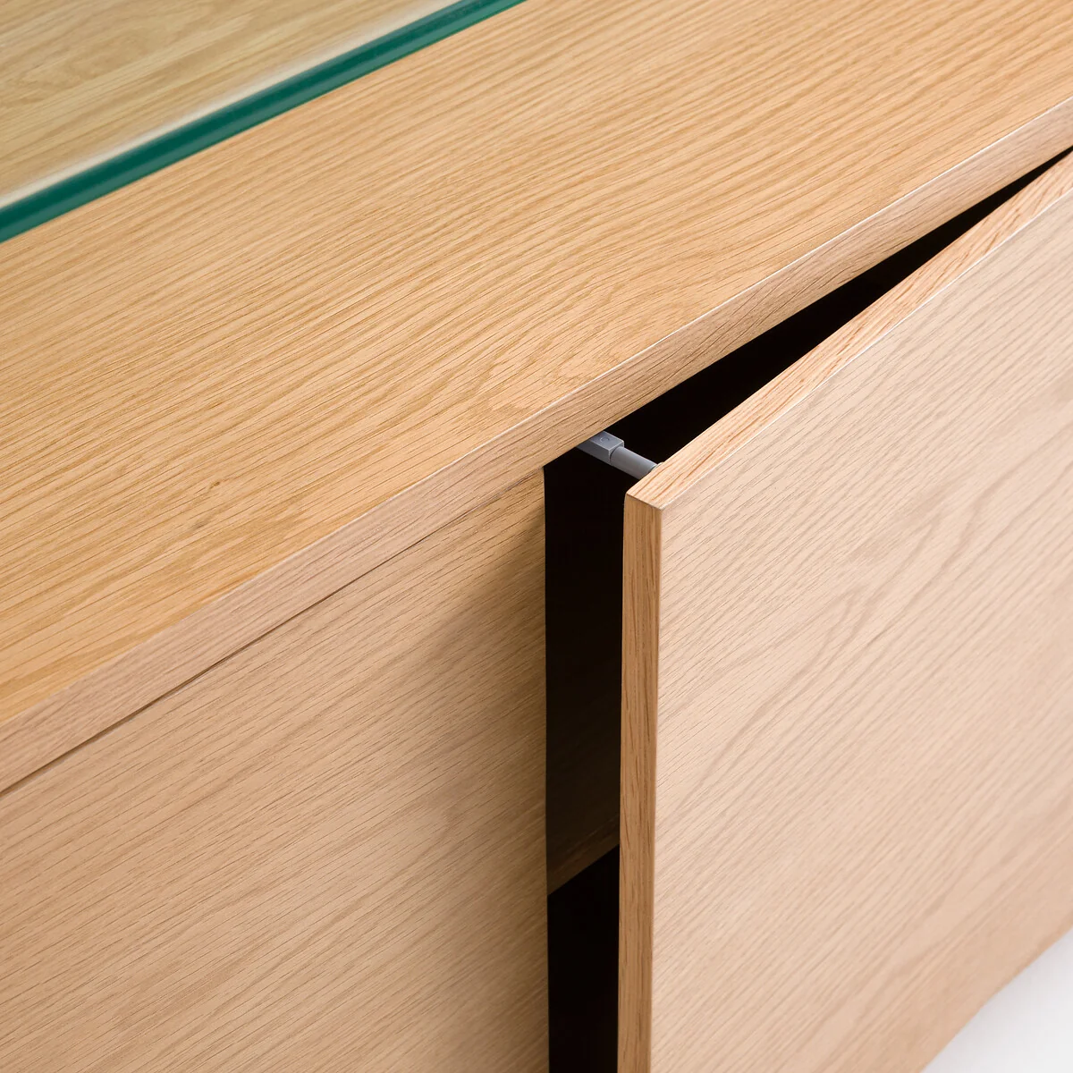 Ericson Oak Veneer Sideboard with Tempered Glass Top, 2 Doors and 3 Drawers – image 9