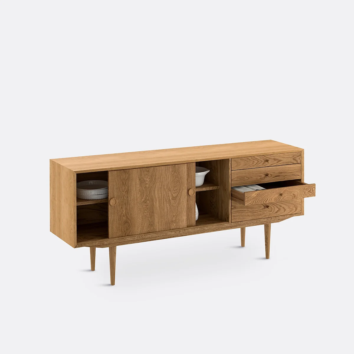 Quilda Vintage Style 2-Door 4-Drawer Oak Sideboard – image 5