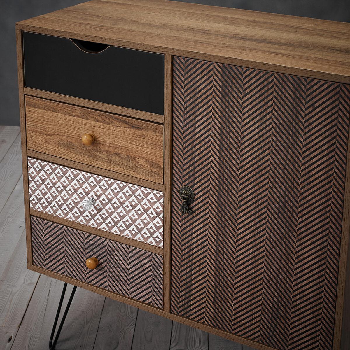 4 Drawer and 1 Door Small Sideboard with Hairpin Legs – image 3