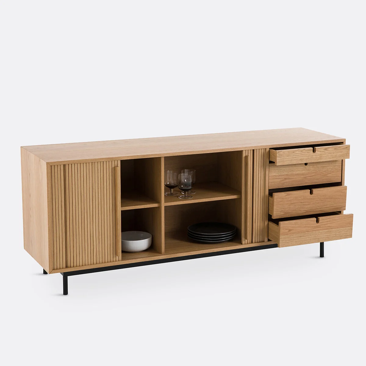 Strio Oak Veneer Sideboard with Sliding Doors – image 4