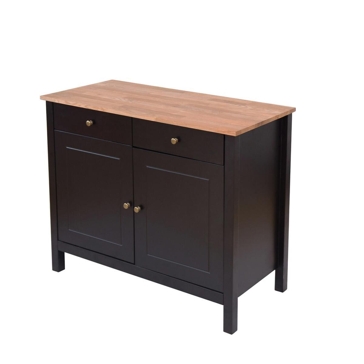 2 Doors and 2 Drawers Black Sideboard with Oiled Wood Top – image 2