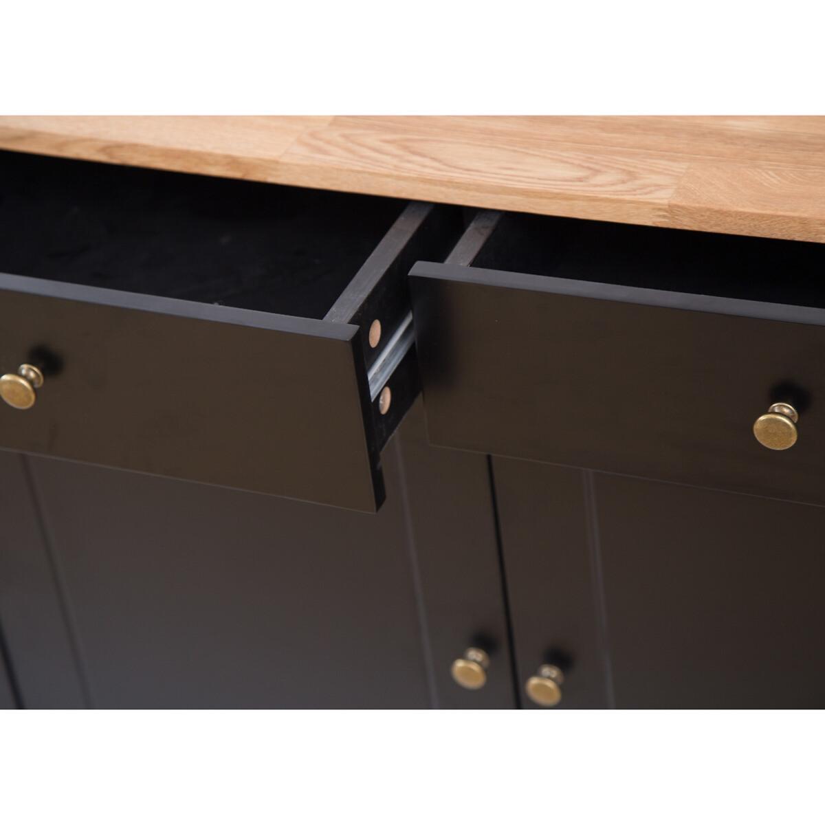 2 Doors and 2 Drawers Black Sideboard with Oiled Wood Top – image 3