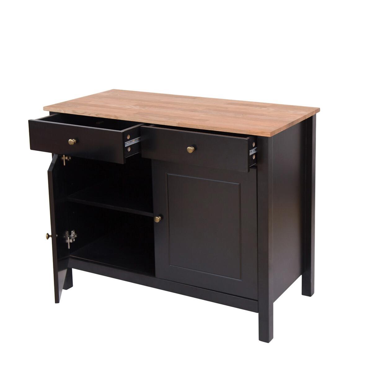 2 Doors and 2 Drawers Black Sideboard with Oiled Wood Top – image 4